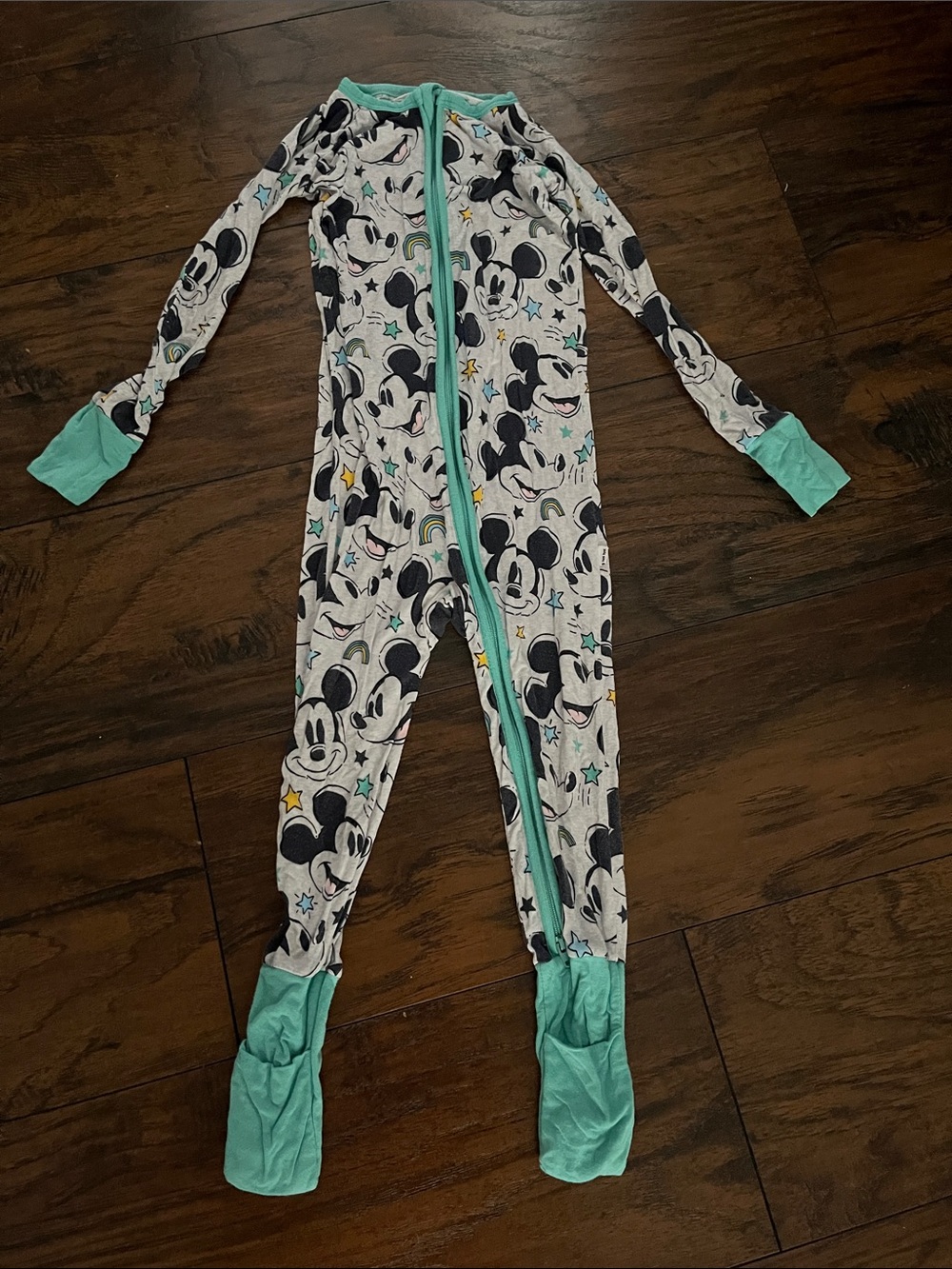 Little Sleepies Mickey Mouse Grey and Teal One-Piece Pajamas